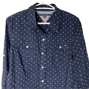 Tommy Hilfiger Navy Polka Dot Button Up Shirt Large